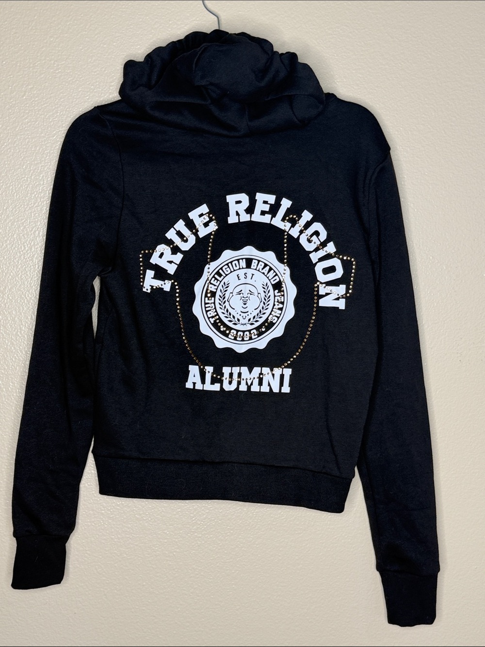 NWT True Religion Alumni Rhinestone Zip Hoodie - Black Y2K